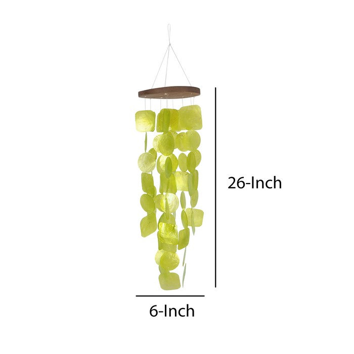 Aesthetically Designed Handmade Wind Chime with Capiz Shell Hangings, Green