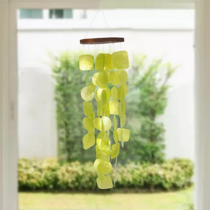 Aesthetically Designed Handmade Wind Chime with Capiz Shell Hangings, Green