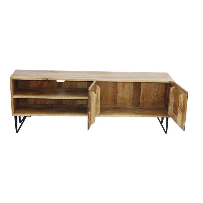 Industrial Style Mango Wood and Metal Tv Stand With Storage Cabinet, Brown