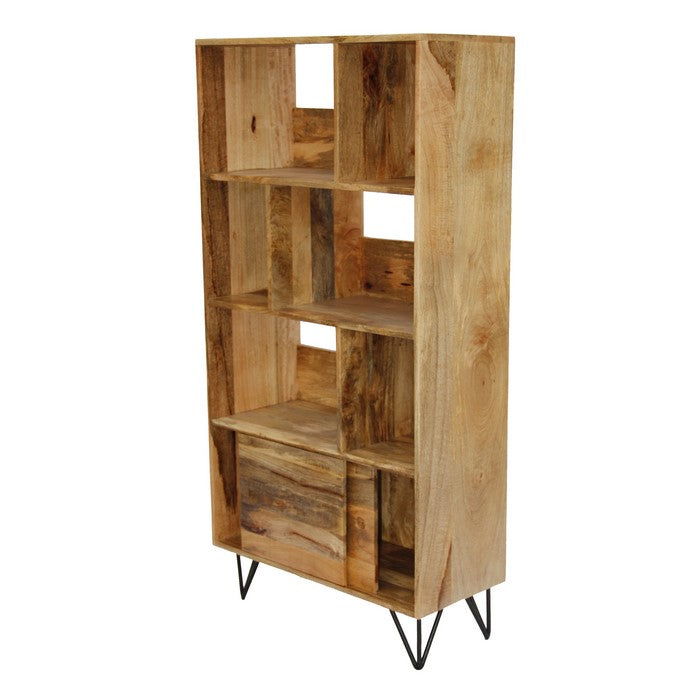 The Urban Port Industrial Design Wooden Bookshelf/Display Cabinet In Natural Brown