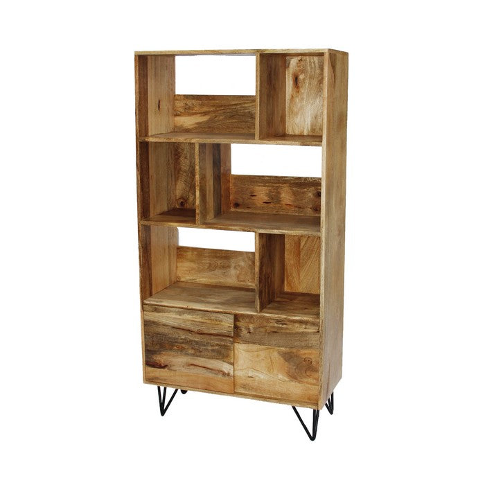 The Urban Port Industrial Design Wooden Bookshelf/Display Cabinet In Natural Brown