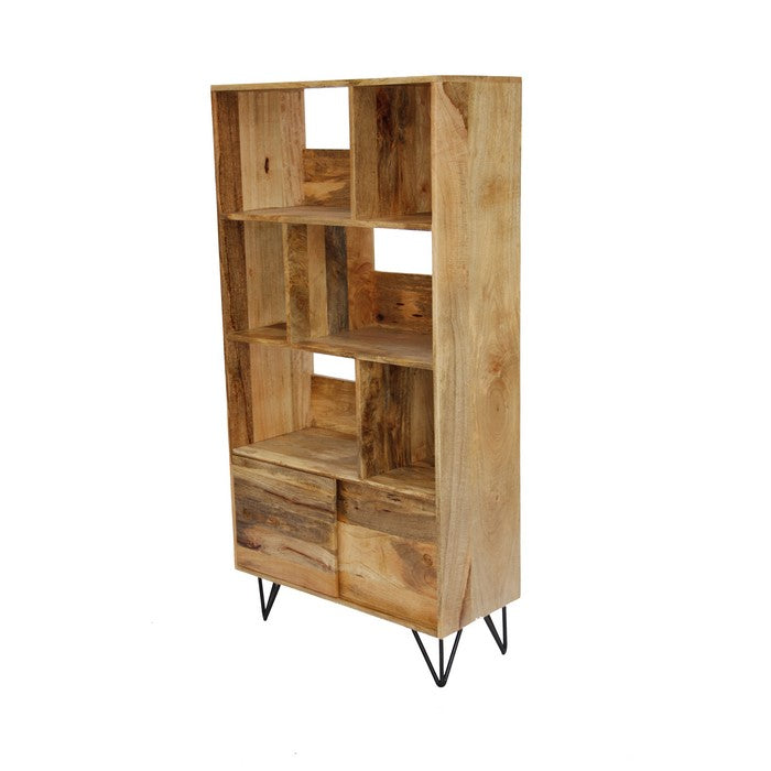 The Urban Port Industrial Design Wooden Bookshelf/Display Cabinet In Natural Brown