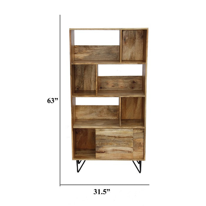 The Urban Port Industrial Design Wooden Bookshelf/Display Cabinet In Natural Brown