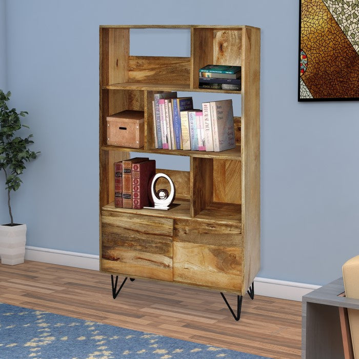 The Urban Port Industrial Design Wooden Bookshelf/Display Cabinet In Natural Brown