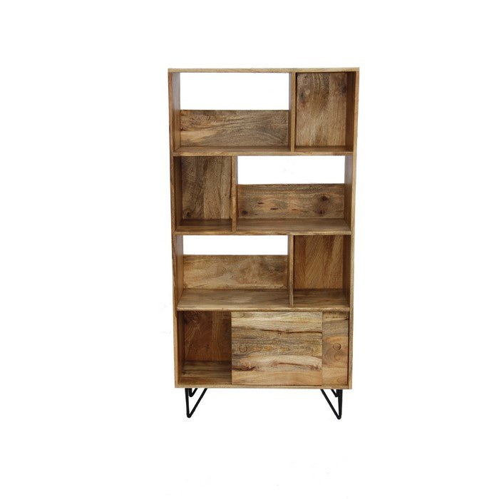 The Urban Port Industrial Design Wooden Bookshelf/Display Cabinet In Natural Brown