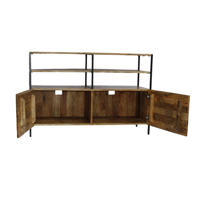 The Urban Port Wooden TV Console Stand With Storage Cabinet, Natural Wood Finish