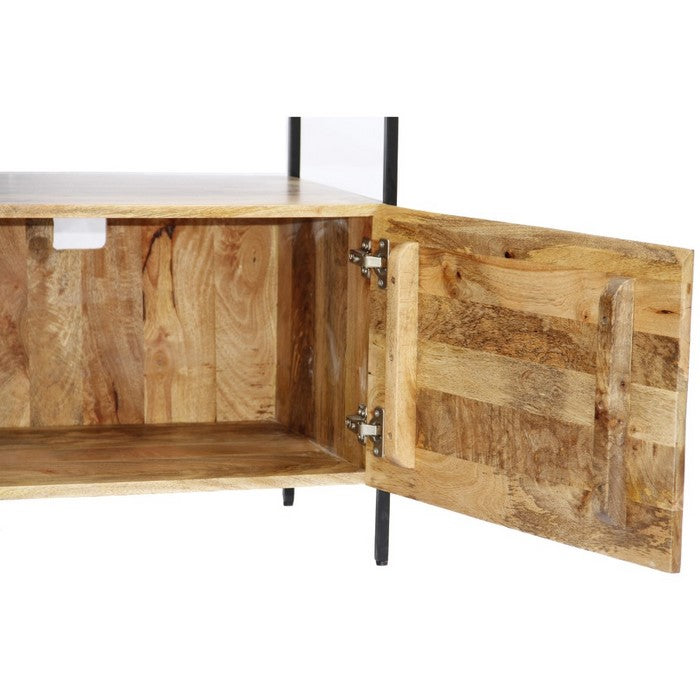 The Urban Port Wooden TV Console Stand With Storage Cabinet, Natural Wood Finish