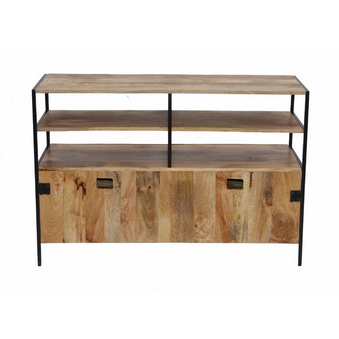 The Urban Port Wooden TV Console Stand With Storage Cabinet, Natural Wood Finish