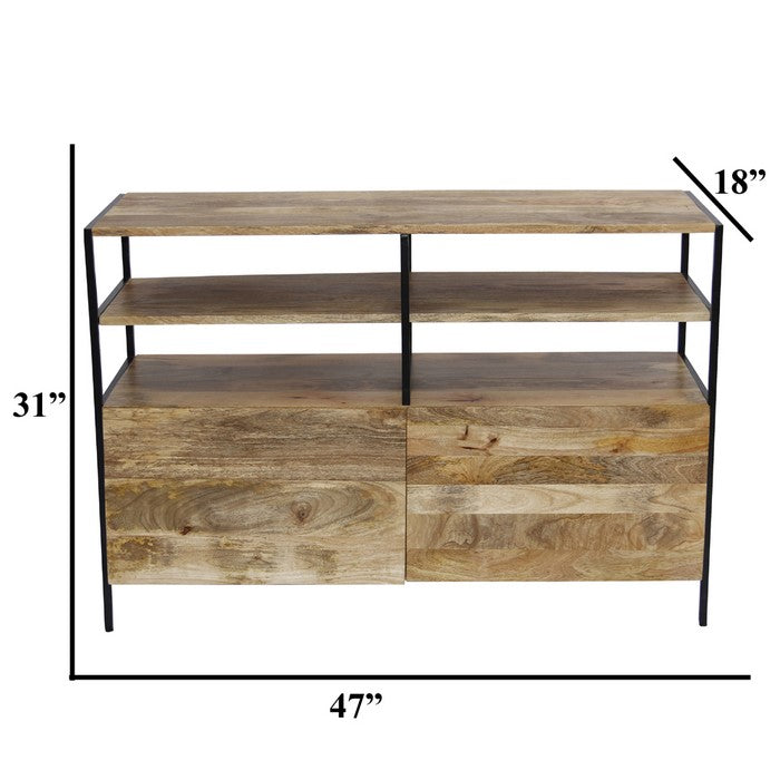 The Urban Port Wooden TV Console Stand With Storage Cabinet, Natural Wood Finish