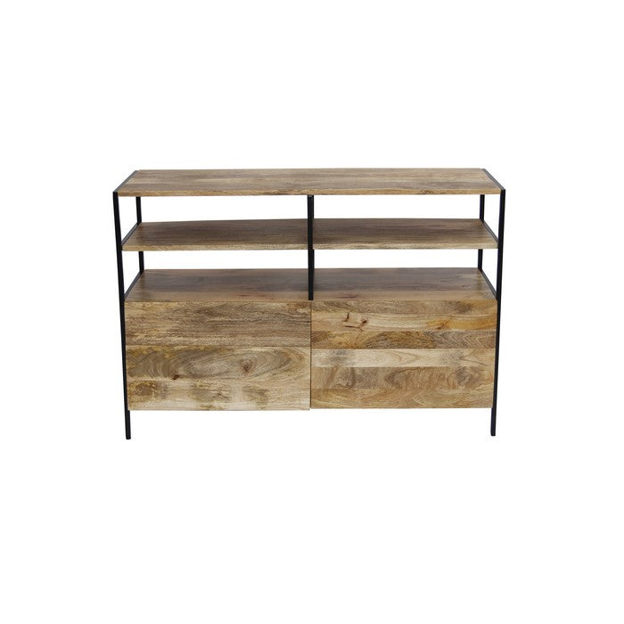 The Urban Port Wooden TV Console Stand With Storage Cabinet, Natural Wood Finish