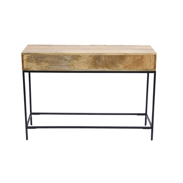 Mango Wood and Metal Console Table With Two Drawers, Brown
