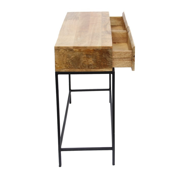 Mango Wood and Metal Console Table With Two Drawers, Brown