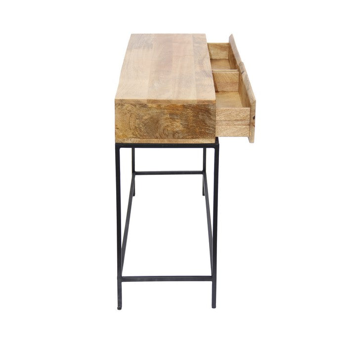 Mango Wood and Metal Console Table With Two Drawers, Brown
