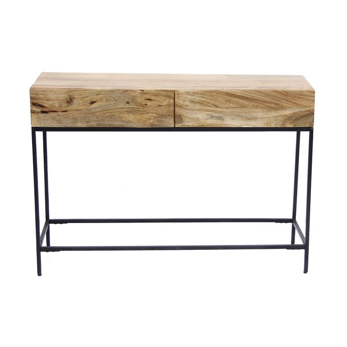 Mango Wood and Metal Console Table With Two Drawers, Brown