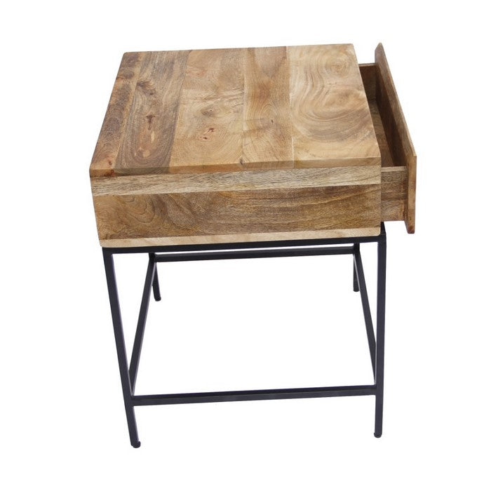 The Urban Port Functional Side Table with Sleek Metal Legs, Brown and Black