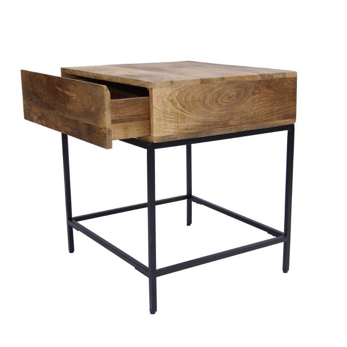 The Urban Port Functional Side Table with Sleek Metal Legs, Brown and Black