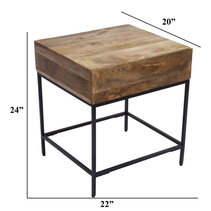 The Urban Port Functional Side Table with Sleek Metal Legs, Brown and Black