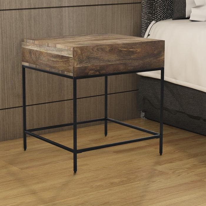 The Urban Port Functional Side Table with Sleek Metal Legs, Brown and Black