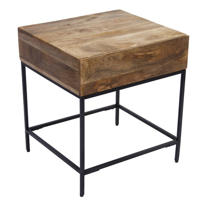 The Urban Port Functional Side Table with Sleek Metal Legs, Brown and Black