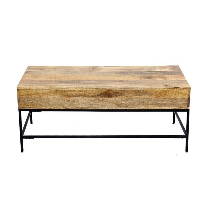 Mango Wood Coffee Table With 2 Drawers, Brown And Black