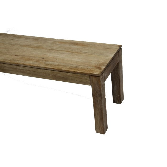 Distressed Mango Wood Outdoor and Indoor Bench with Block Leg Support, Brown