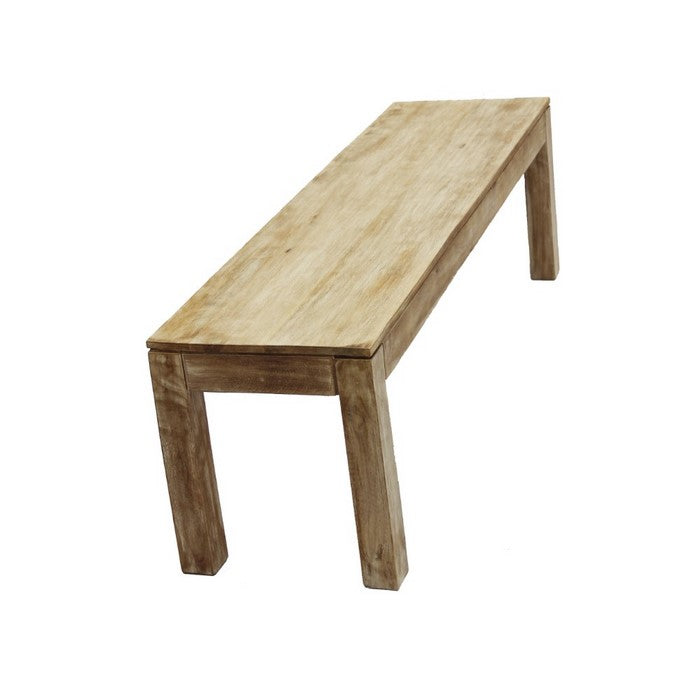 Distressed Mango Wood Outdoor and Indoor Bench with Block Leg Support, Brown