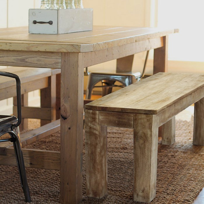 Distressed Mango Wood Outdoor and Indoor Bench with Block Leg Support, Brown