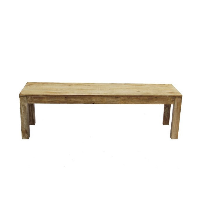 Distressed Mango Wood Outdoor and Indoor Bench with Block Leg Support, Brown