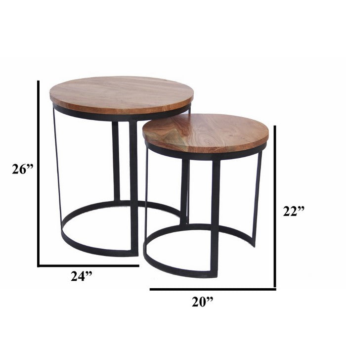 The Urban Port Industrial Style Set Of 2 Round Nesting Tables, Brown And Black