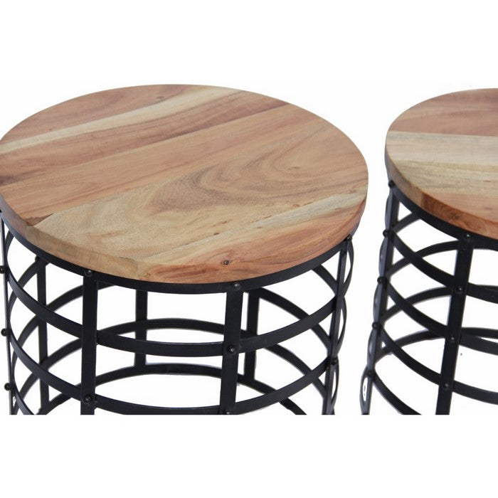 The Urban Port Round Top Nesting Coffee Tables, Black And Brown, Set Of 3