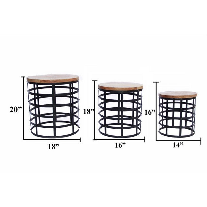 The Urban Port Round Top Nesting Coffee Tables, Black And Brown, Set Of 3
