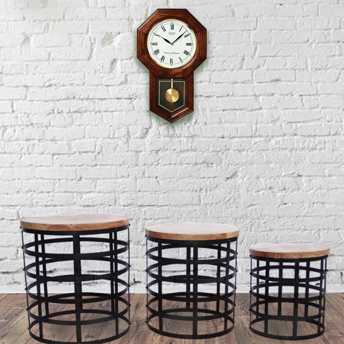 The Urban Port Round Top Nesting Coffee Tables, Black And Brown, Set Of 3