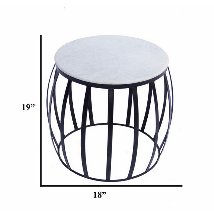 The Urban Port Concave Base Round Marble Top Side/ End Table, White