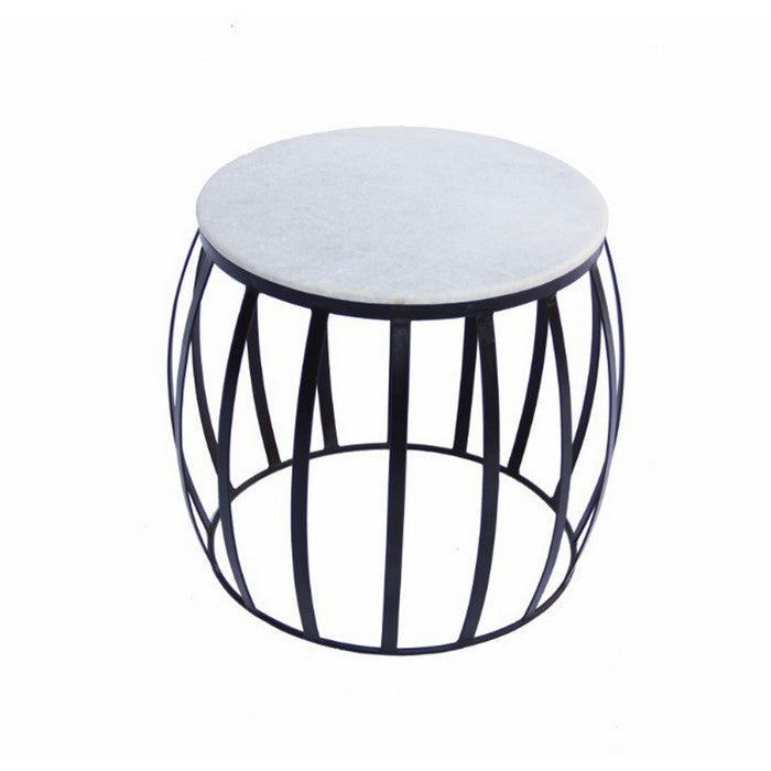 The Urban Port Concave Base Round Marble Top Side/ End Table, White