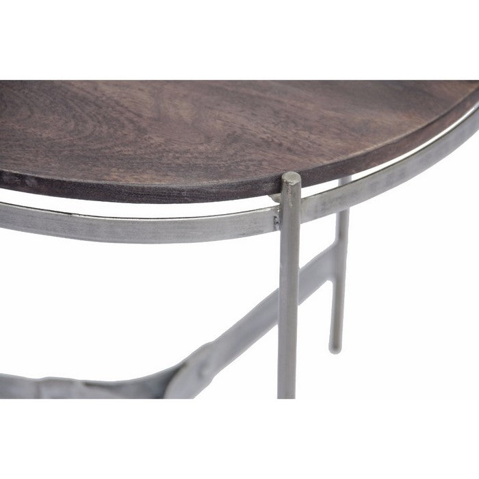 The Urban Port Wooden Round Top Table With 3-Leg Metal Stand, Natural Wood Brown