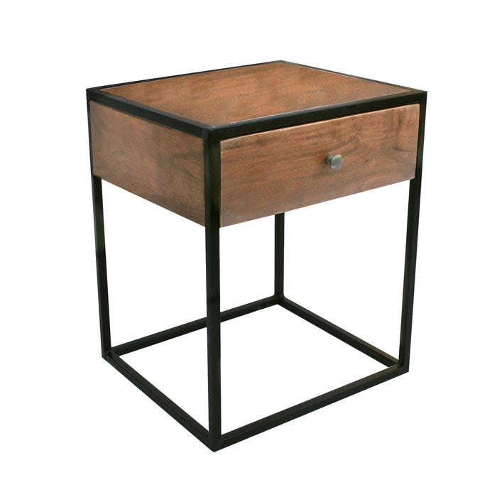 The Urban Port Wooden End Table/Night Stand With One Drawer, Brown & Black