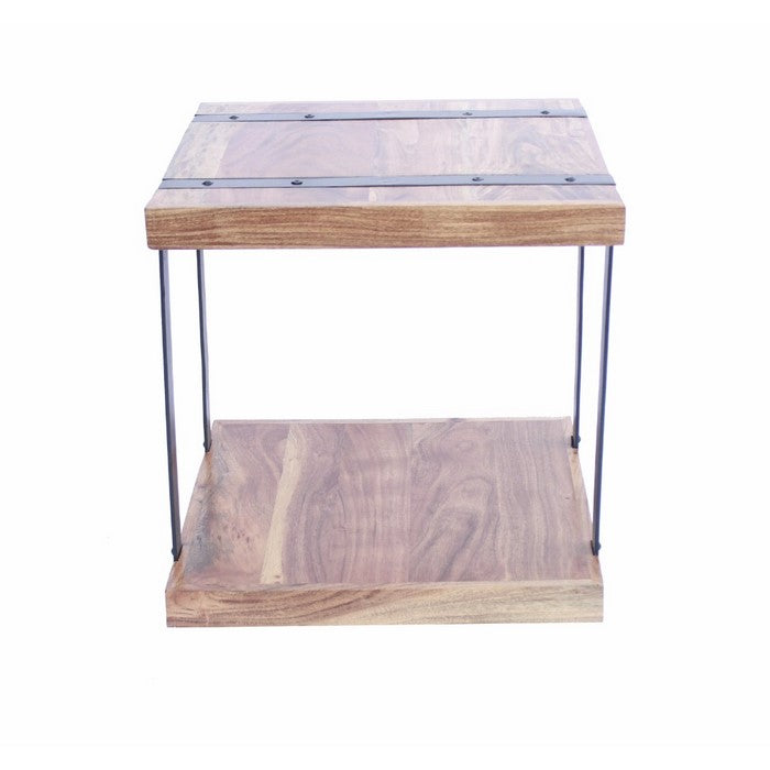 Wooden Square Top Side Table With A Lower Shelf, Natural Wood Brown And Black