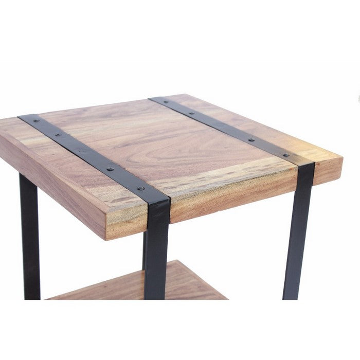 Wooden Square Top Side Table With A Lower Shelf, Natural Wood Brown And Black