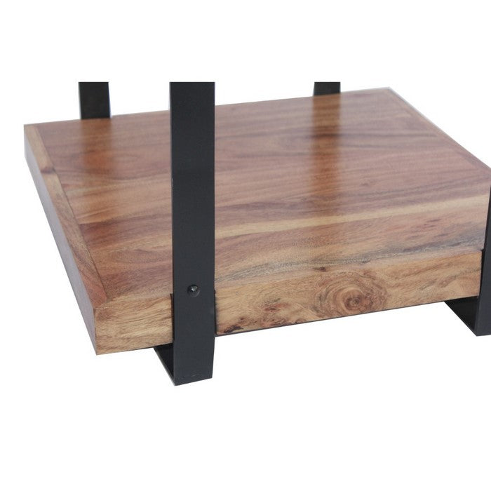 Wooden Square Top Side Table With A Lower Shelf, Natural Wood Brown And Black