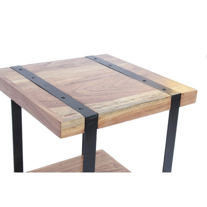 Wooden Square Top Side Table With A Lower Shelf, Natural Wood Brown And Black