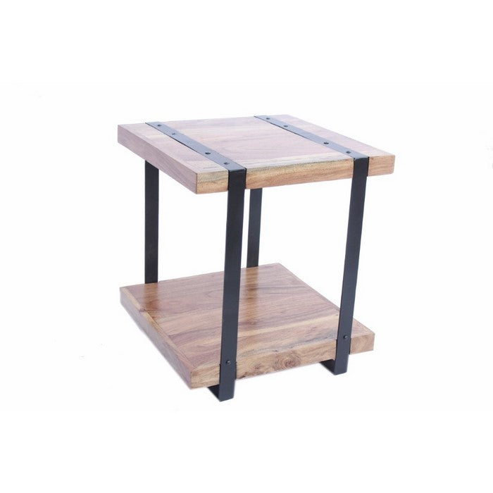Wooden Square Top Side Table With A Lower Shelf, Natural Wood Brown And Black