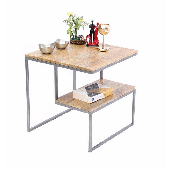 The Urban Port Contemporary Style 2 Tier End Table In Natural Finish