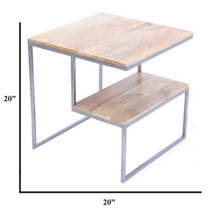 The Urban Port Contemporary Style 2 Tier End Table In Natural Finish