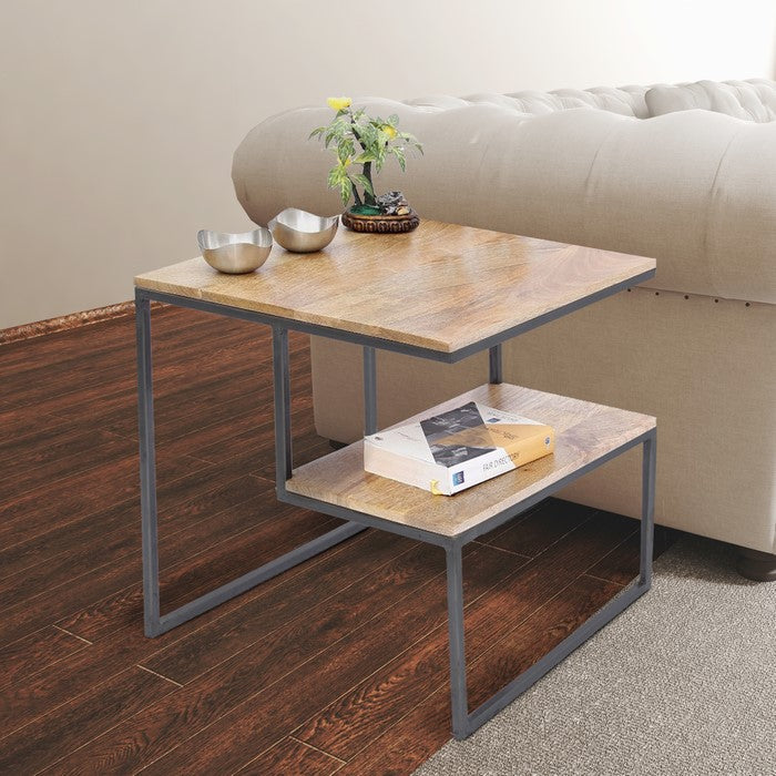 The Urban Port Contemporary Style 2 Tier End Table In Natural Finish