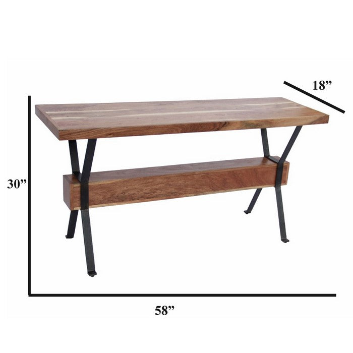 The Urban Port Wooden Top Console Sofa Entry Table, Brown & Black
