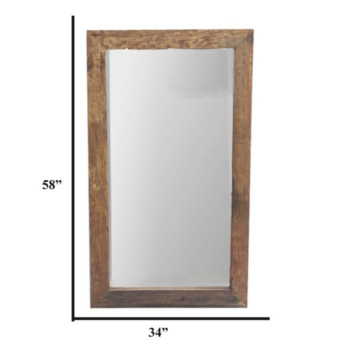 The Urban Port Natural Wood Framed Rectangular Wall Mirror, Brown
