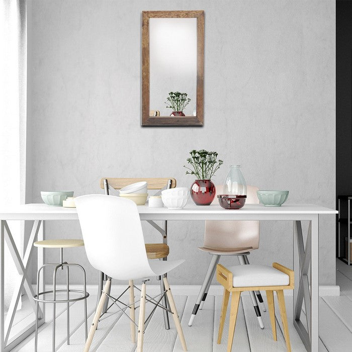 The Urban Port Natural Wood Framed Rectangular Wall Mirror, Brown