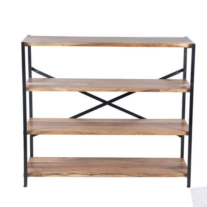 The Urban Port Industrial Design 4 Shelves Wood And Iron Bookshelf, Brown And Black