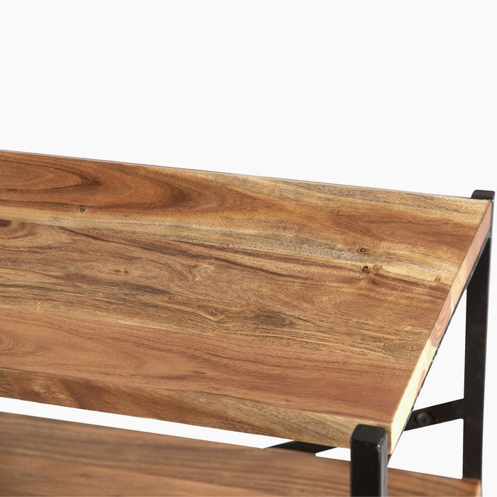 The Urban Port Industrial Design 4 Shelves Wood And Iron Bookshelf, Brown And Black