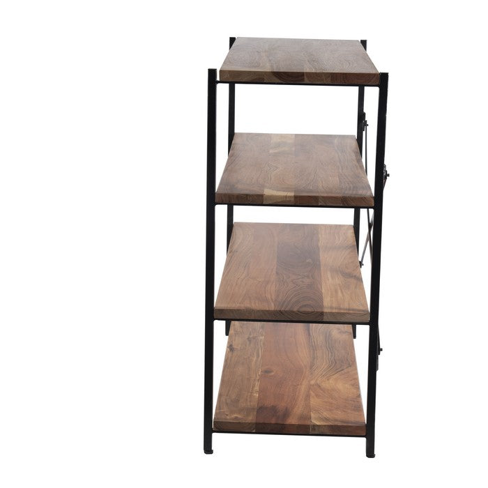The Urban Port Industrial Design 4 Shelves Wood And Iron Bookshelf, Brown And Black